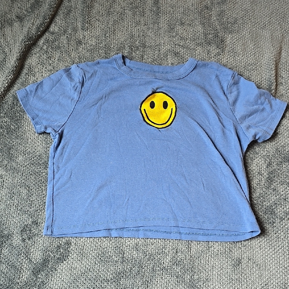 Modern Lux Blue and Yellow Short Sleeve Tee with Smiley Face
